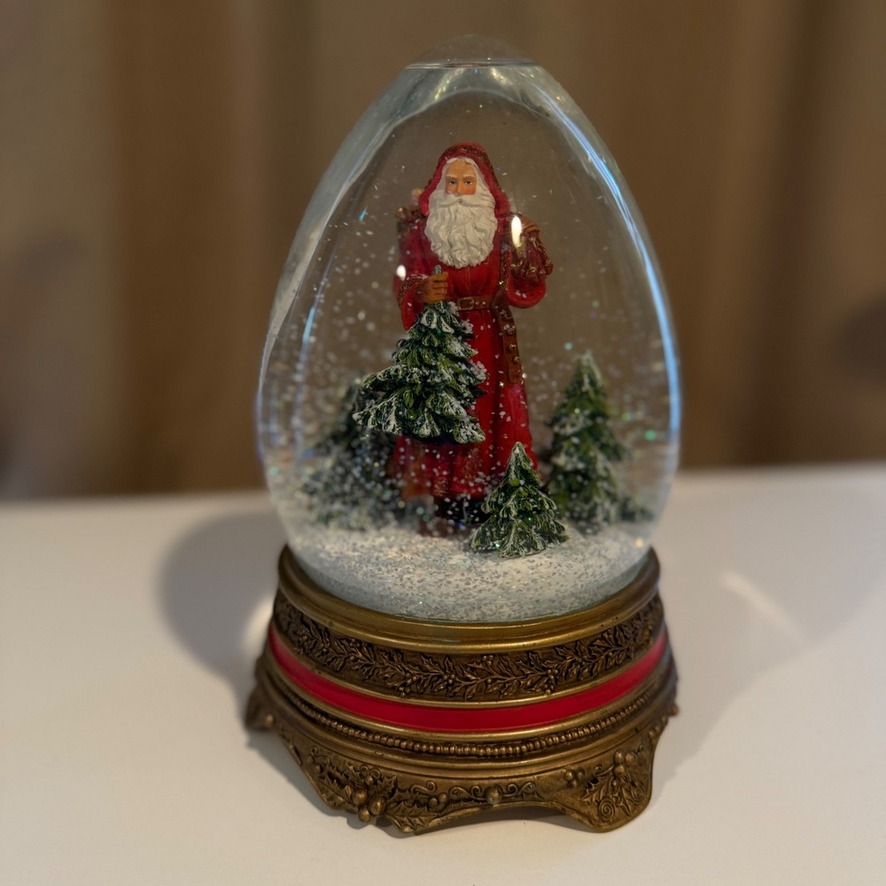 Hallmark Father Christmas Snow Globe Egg Shape Gold Base Deck The Halls Musical